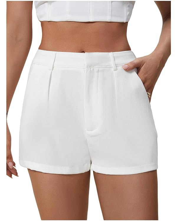MakeMeChic Women's Summer Dressy Casual Shorts Plaid Elastic High Waisted Tailored Shorts Work Wi... | Amazon (US)
