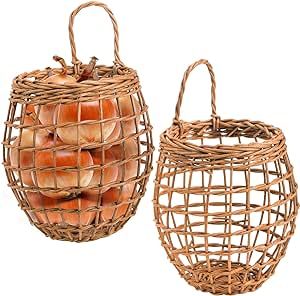 Elsjoy Set of 2 Wall Hanging Onion Basket, Wicker Woven Basket Handmade Rattan Basket, Fruits and... | Amazon (US)