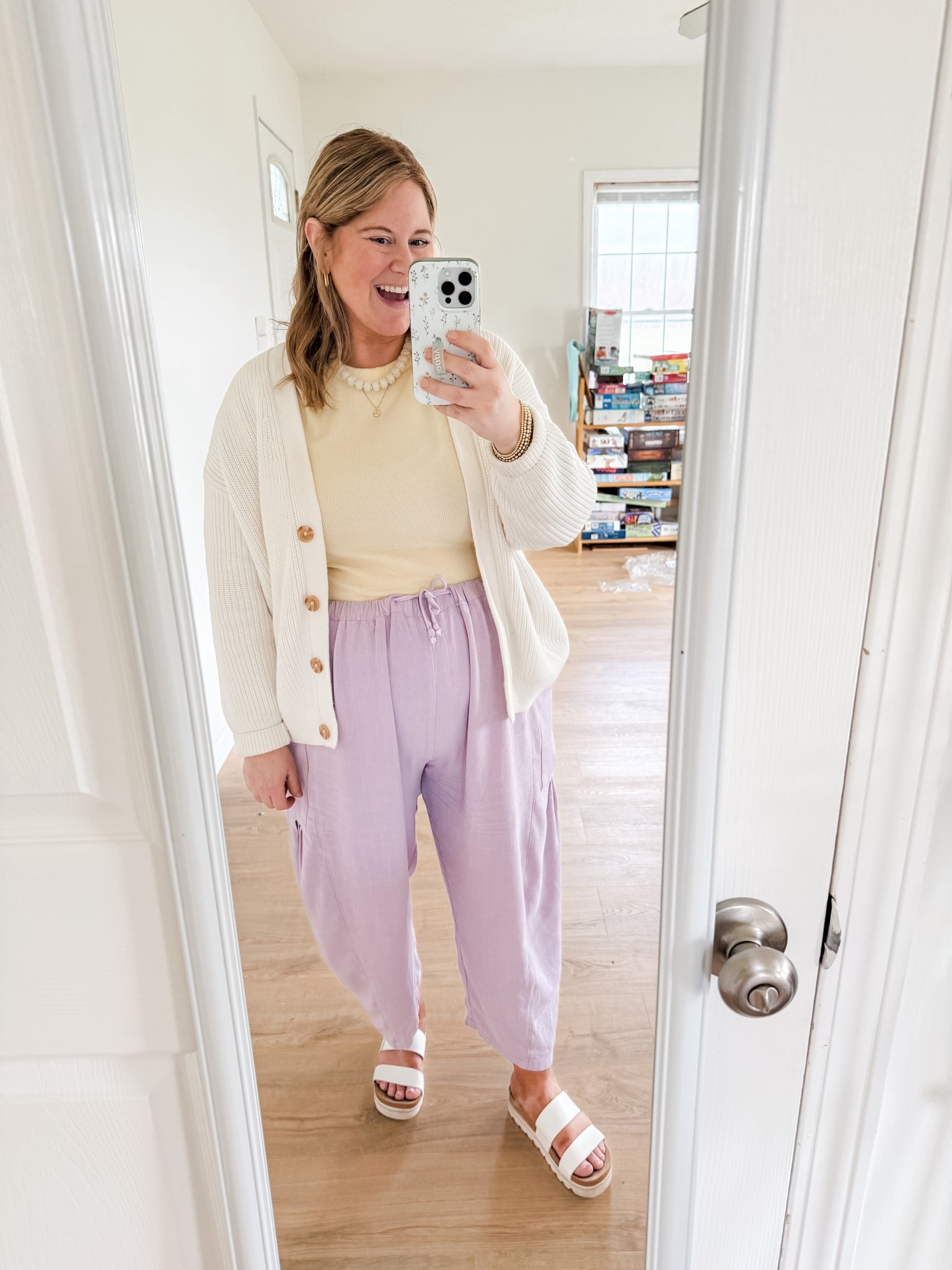 Wearing a large in my cardigan, large in my lavender pants and an XL in my butter yellow tee  

#LTKWorkwear #LTKMidsize #LTKBump