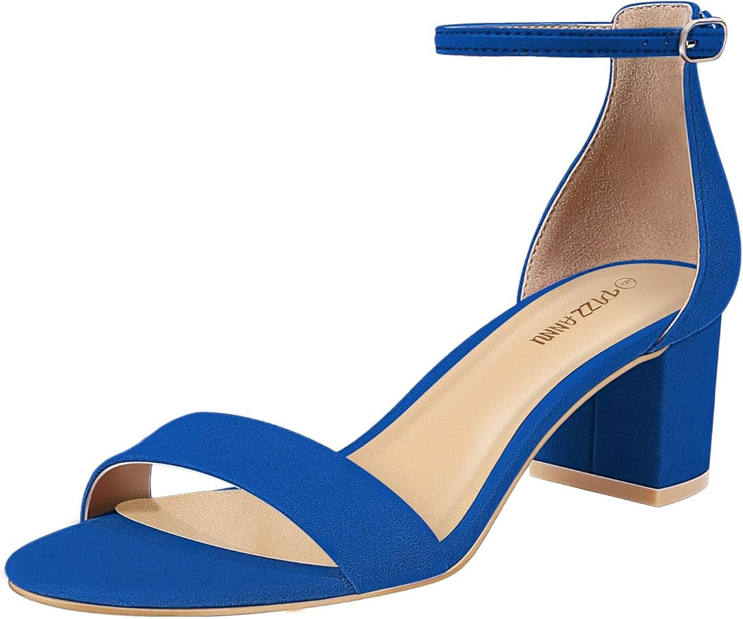 PIZZ ANNU Women's Low Block Chunky Heels Sandals Comfortable Open Toe Ankle Strap Party Dress Pum... | Amazon (US)