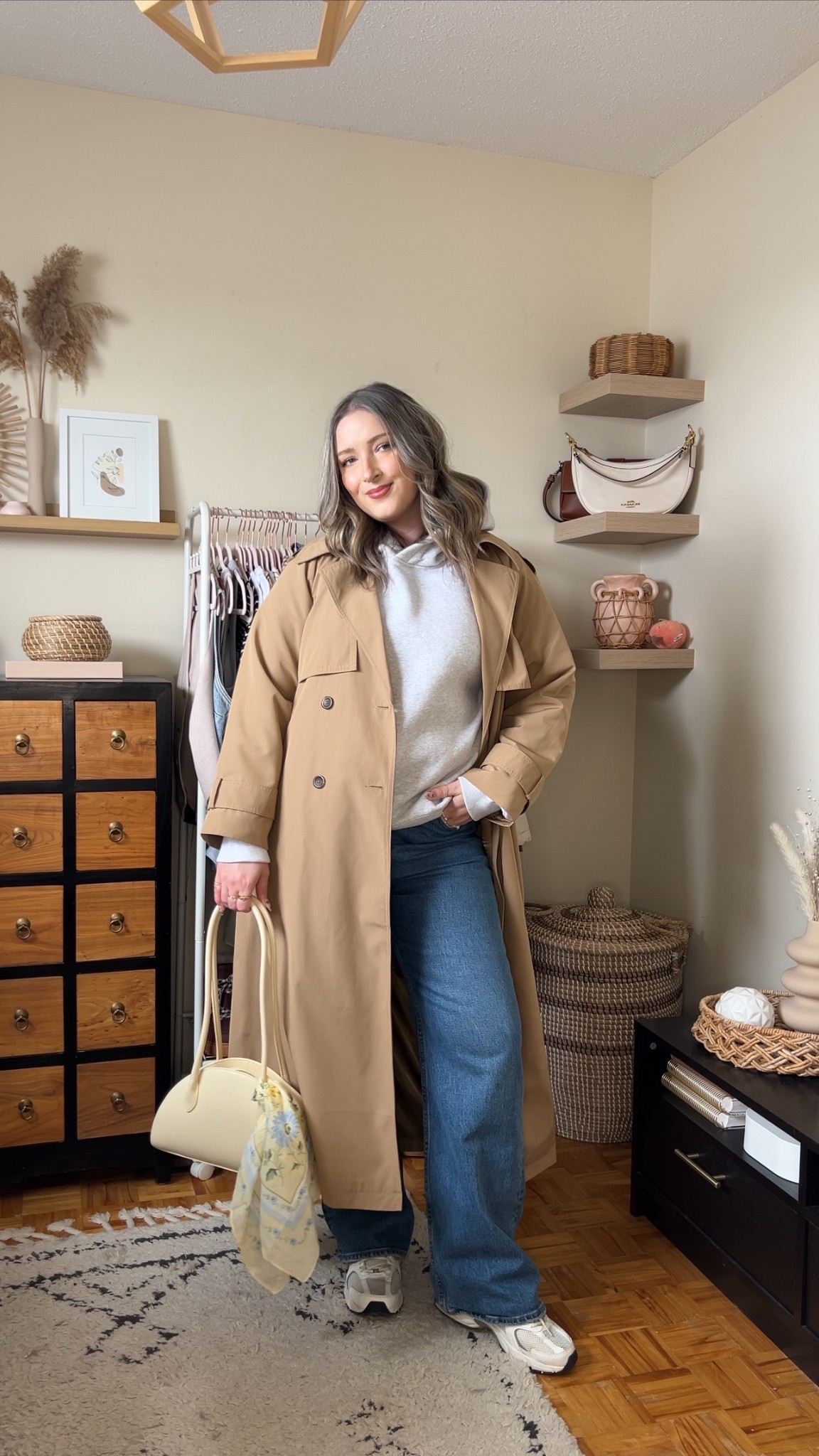 Spring outfit for a chilly day! Wearing my usual size L in the classic water resistant trench coat. Hoodie runs small, sized up to XL. Wearing 32 in the jeans, could have done 31 but I like a looser fit. New Balance sneakers are so comfy but run big, I’m a 9.5-10 and wear a 9. Butter yellow bag and scarf are Old Navy, Canadian links under similar products.


#LTKstyletip #LTKmidsize #LTKjeans
