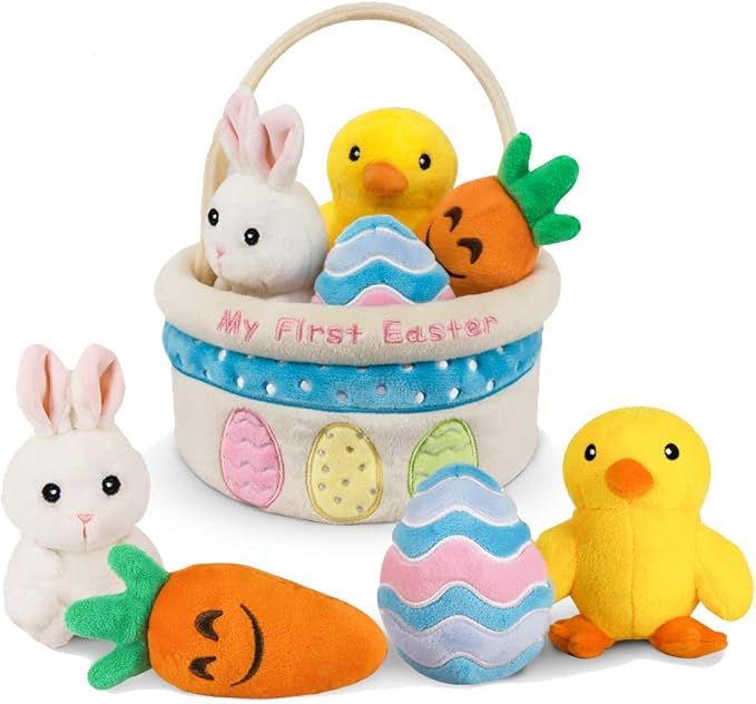 Ivenf My First Easter Basket Playset, 5ct Stuffed Plush Bunny Chick Carrot Egg for Baby Girls Boy... | Amazon (US)