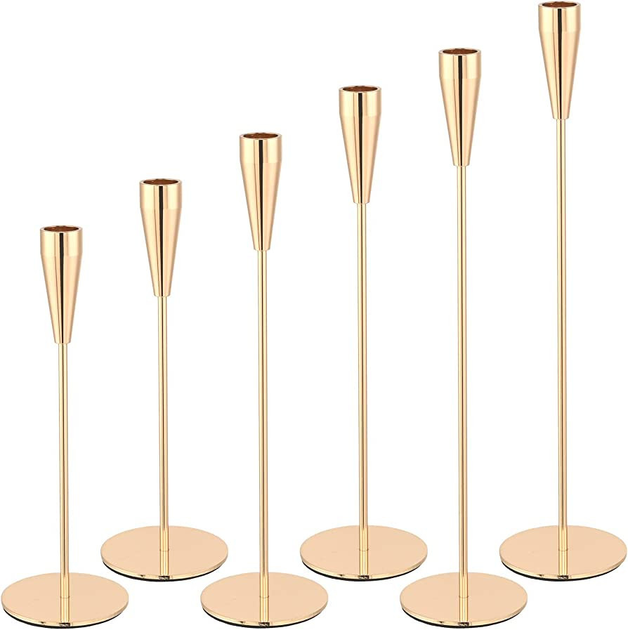 Gold Candlestick Holders Set of 6 Candle Stick Long Holder Taper Candle Holders Metal Candle Stan... | Amazon (US)
