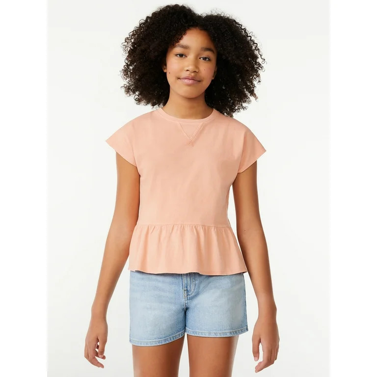 Free Assembly Girls Mineral Dye Peplum Top, Sizes 4-18 | Walmart (US)
