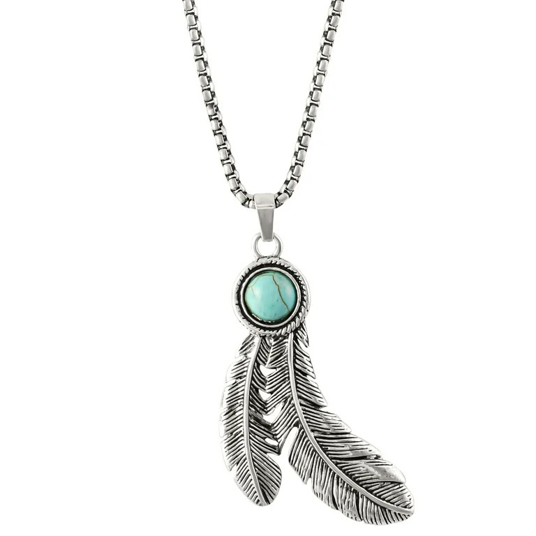Jessica Simpson Fashion Faux Turquoise Stone Feather Necklace | Walmart (US)
