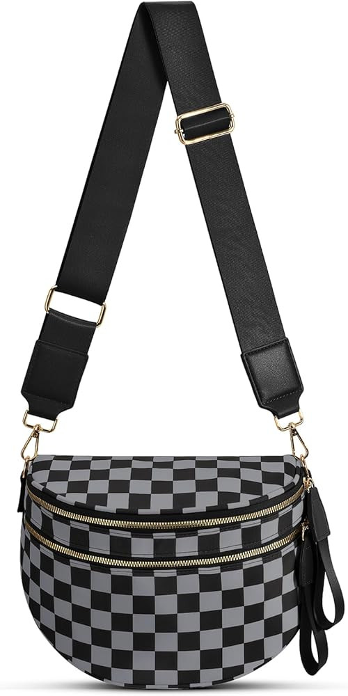 Checkered Nylon Crossbody Bag Bum Bag for Women Spacious Checkered Crossbody Purses Shoulder Hand... | Amazon (US)