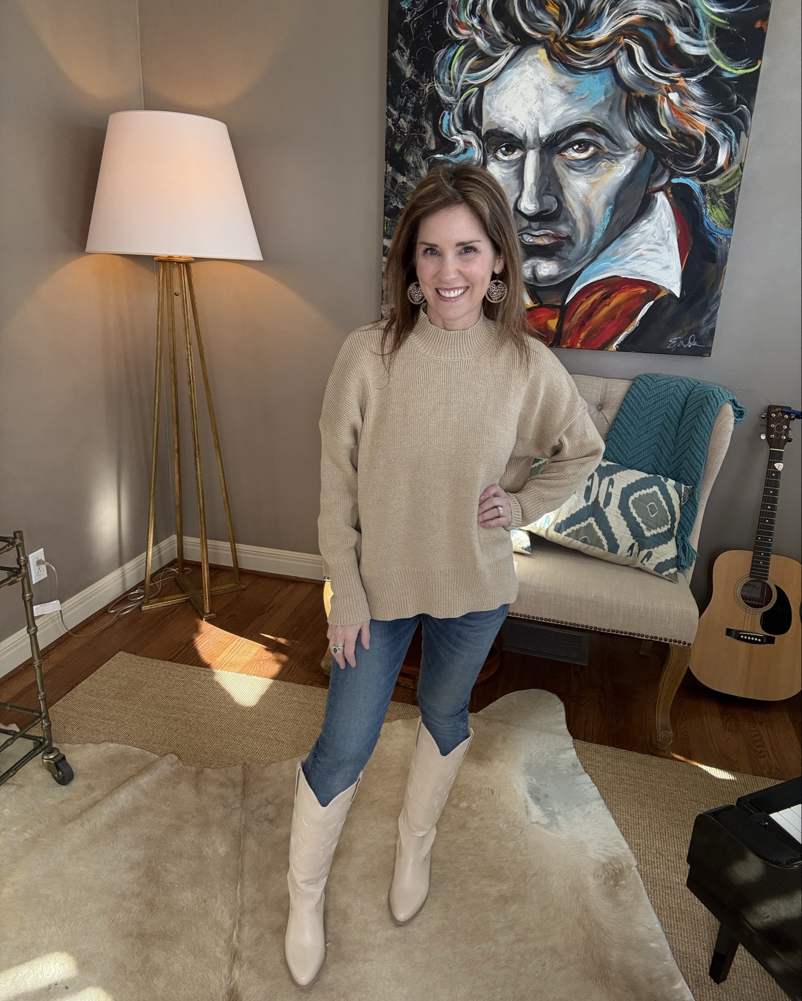 Cozy & cute 🤎
Crewneck sweater slightly oversized wearing a small 
Crazy Busy Mama 
Pink Lily @pinklily

#LTKStyleTip #LTKFindsUnder50 #LTKOver40