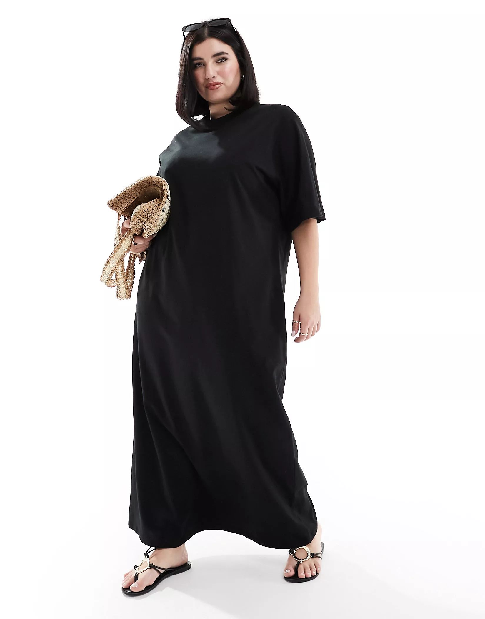 ASOS DESIGN Curve oversized midaxi T-shirt dress in black  | ASOS | ASOS (Global)