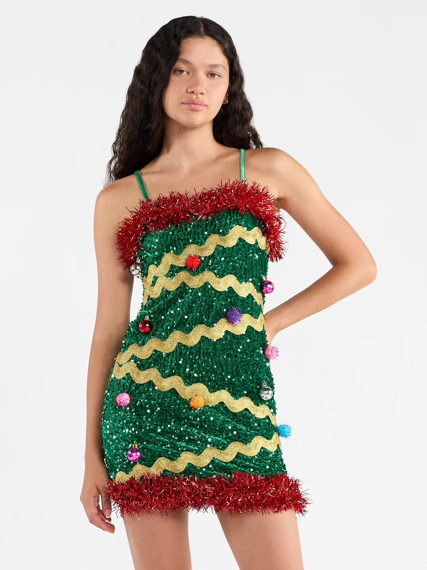 No Boundaries Christmas Tree Mini Dress, Women’s | Walmart (US)