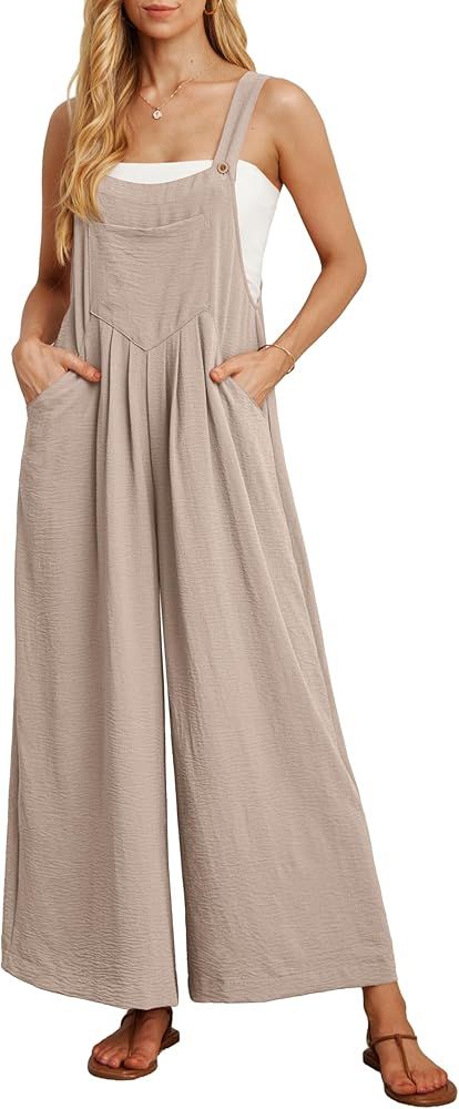 IWOLLENCE Women's Wide Leg Overalls Jumpsuit with Pockets Casual Loose Sleeveless Adjustable Stra... | Amazon (US)