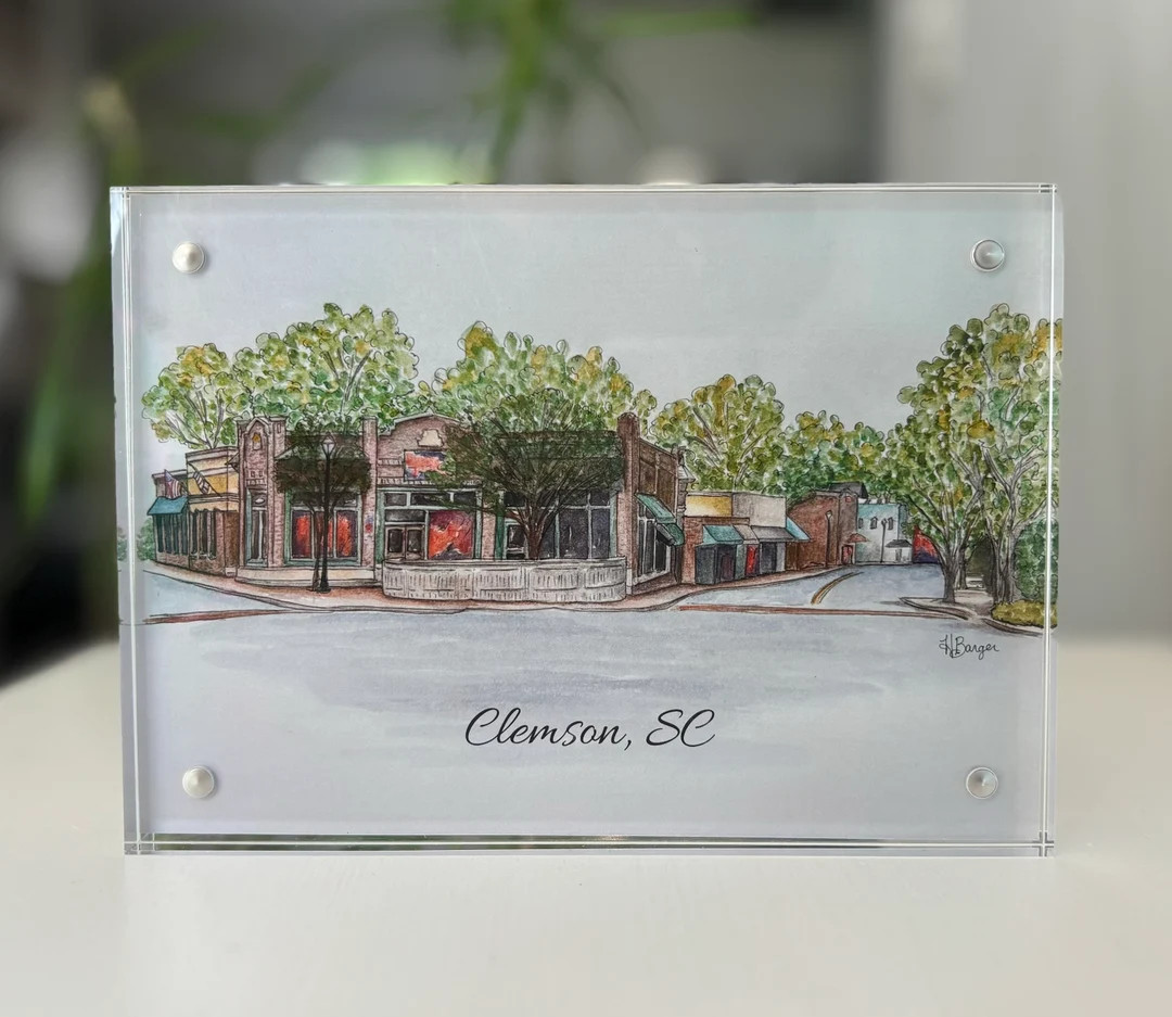 Downtown Clemson Framed Art Print, Acrylic Magnetic Frame, Framed Art, South Carolina Watercolor ... | Etsy (US)