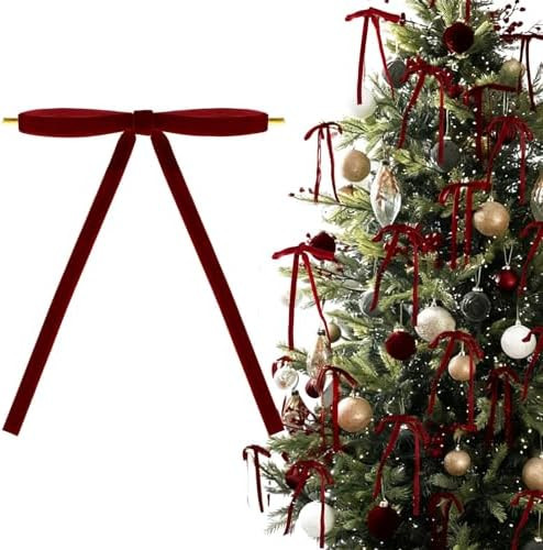 24pcs Burgundy Velvet Bows for Christmas Tree Decorations 5x7in 3/8" Small Dark Red Velvet Ribbon... | Amazon (US)