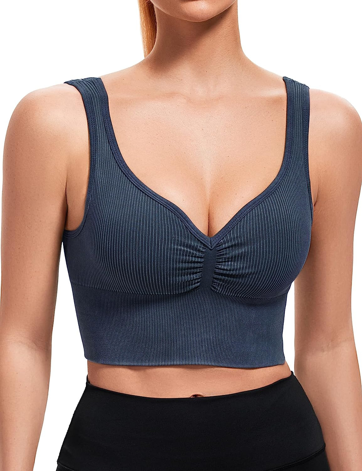 BAYDI Sports Bras for Women Seamless Crop Tops Ribbed Tank Tops with Built in Bras Longline Padde... | Amazon (US)