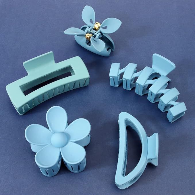 Cute Hair Clips, Ahoney 5 Pack Large Claw Clips for Thick Hair Blue Matte Hair Clips 3.4-4.3 Inch... | Amazon (US)