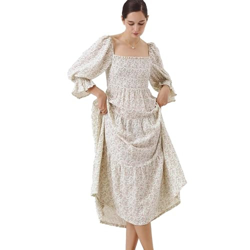 NOTHING FITS BUT Kiko Maternity Gown, Puffed Short Sleeve Maternity Dress for Women, Off Shoulder Pregnancy Dresses, Cotton Baby Shower Dress (Pink Poppy, Small) | Amazon (US)