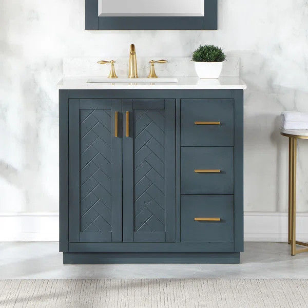 Gretna 36" Single Bathroom Vanity Set With Grain White Engineered Stone Countertop Without Mirror | Wayfair North America