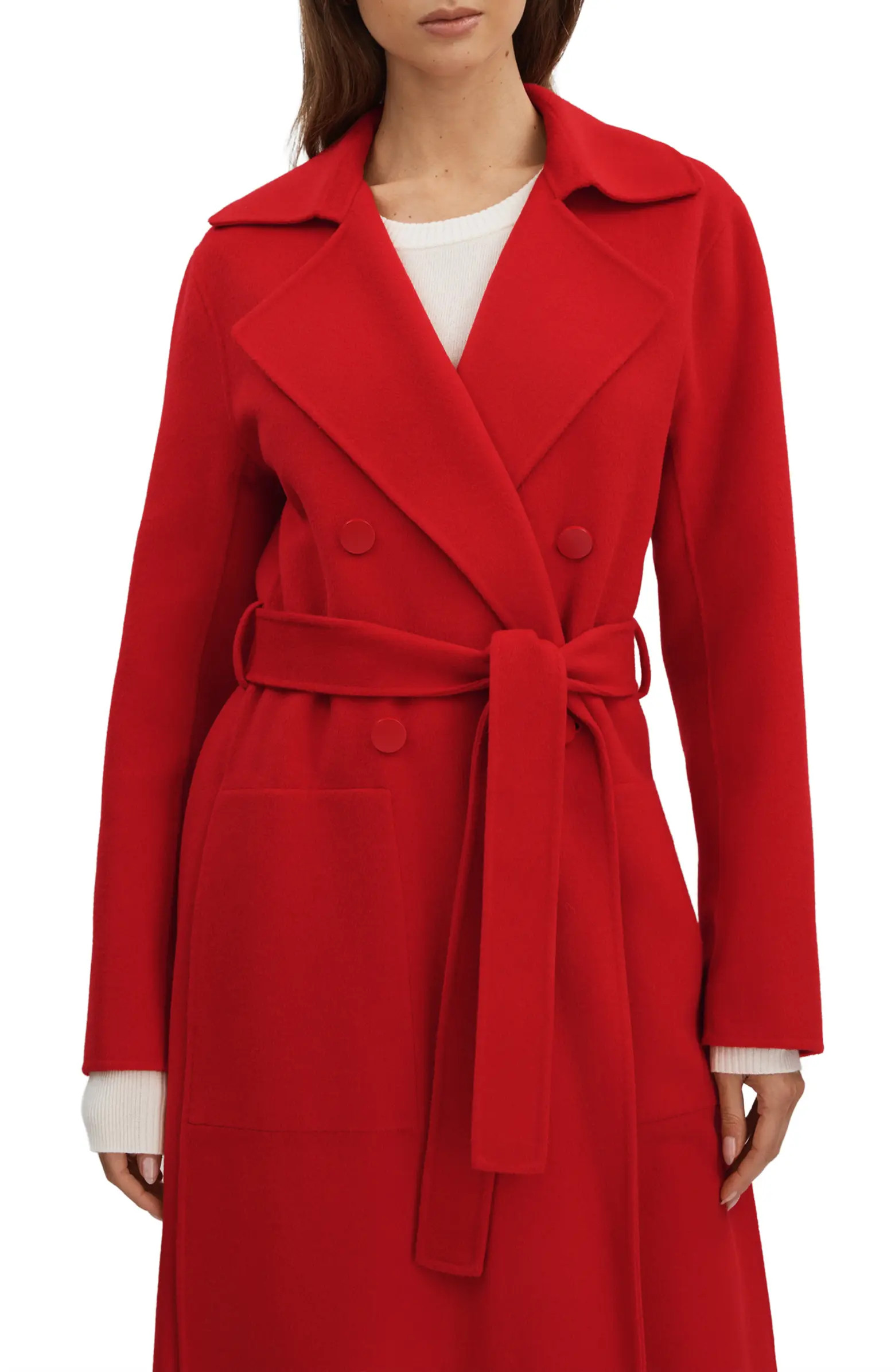 Sasha Tie Waist Double Breasted Wool Blend Coat | Nordstrom