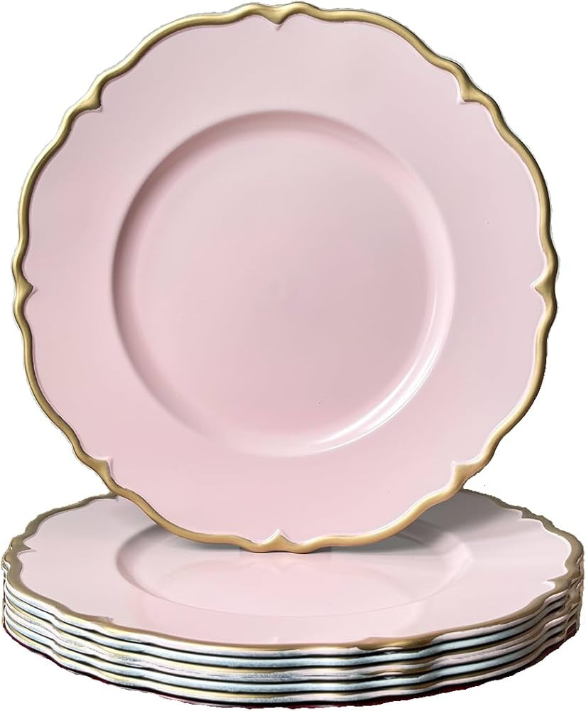 UOEKCS Pink scalloped charger plates with Gold rim, 13" Round Chargers for Dinner Plates, Set of ... | Amazon (US)