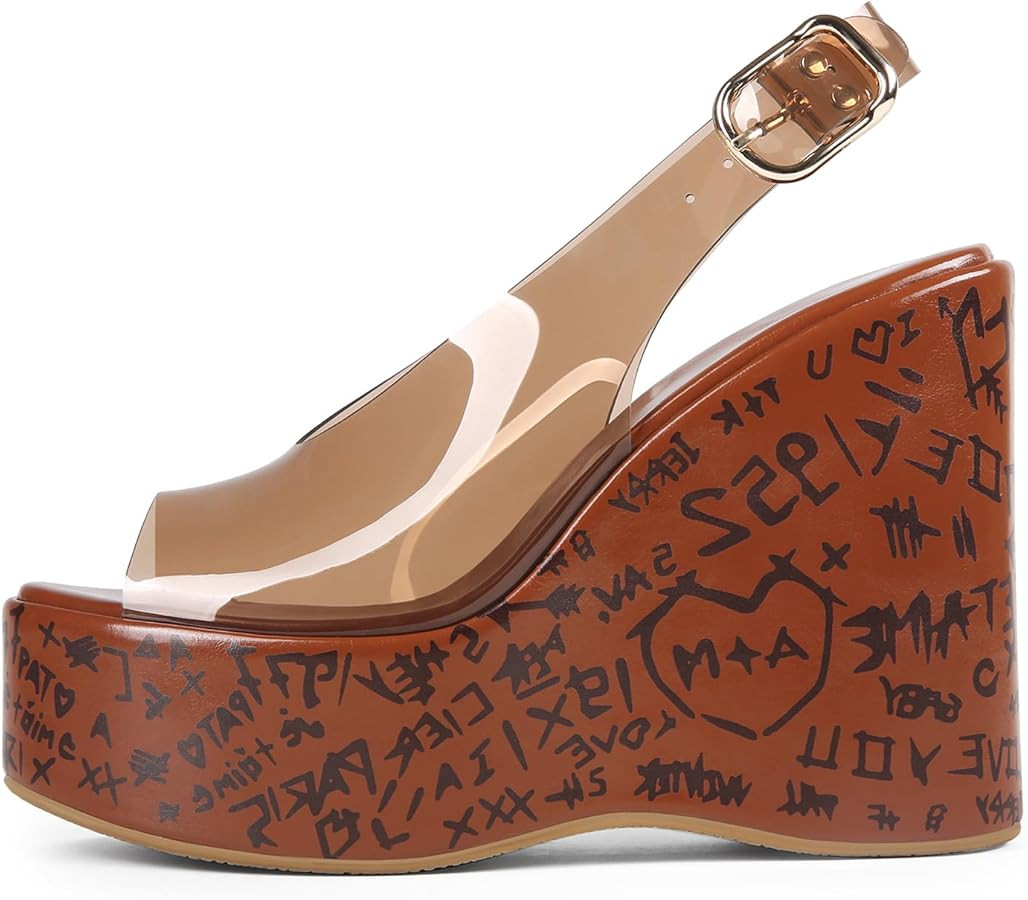 Cork Wedges Heels for Women Platform Sandals Clear Jelly Shoes Chunky Heels for Party Vacation Sh... | Amazon (US)