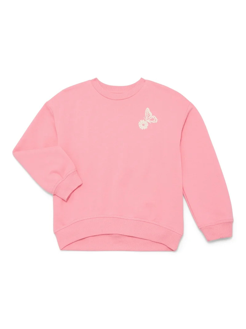 Wonder Nation Girls Fleece Crewneck Sweatshirt with Long Sleeves, Sizes 4-10 | Walmart (US)