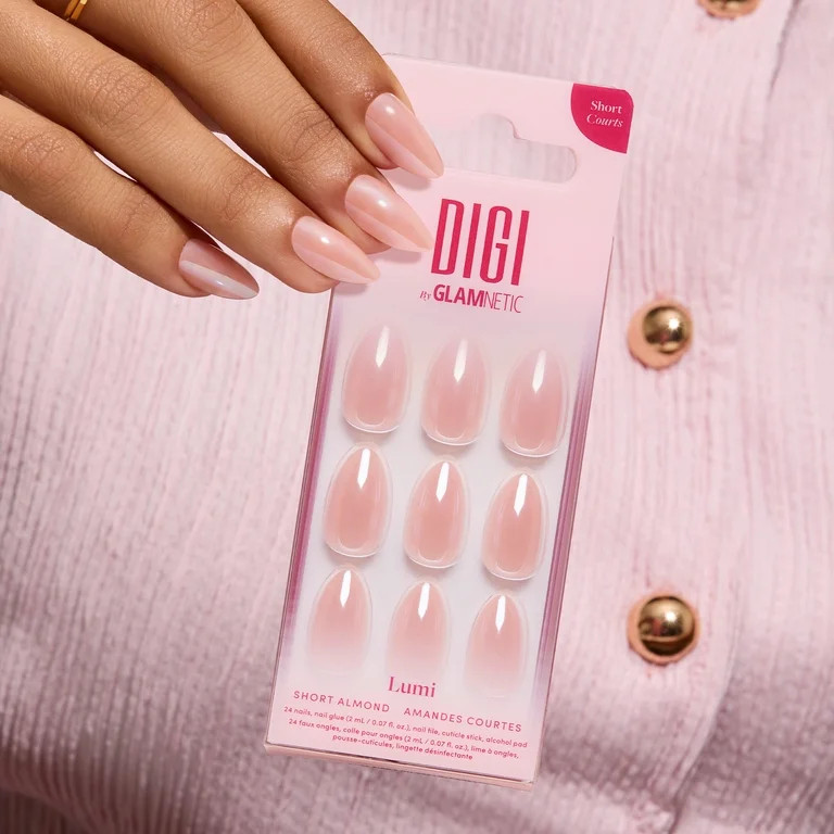 DIGI by Glamnetic Short Almond Artificial Press-on Nails, Lumi, 24 Pieces | Walmart (US)