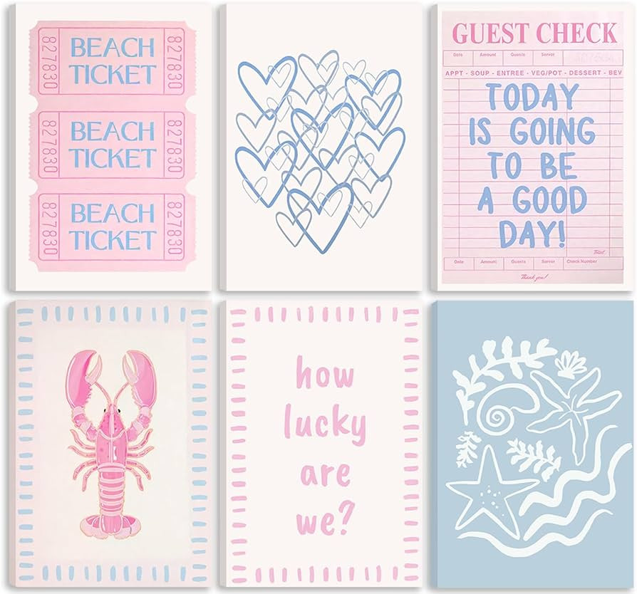Pink Blue Beach Preppy Wall Art Coastal Granddaughter Aesthetic Summer Picture Wall Decor Trendy ... | Amazon (US)