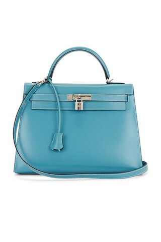FWRD Renew Hermes Box Kelly 32 Handbag in Bleu Jean from Revolve.com | Revolve Clothing (Global)