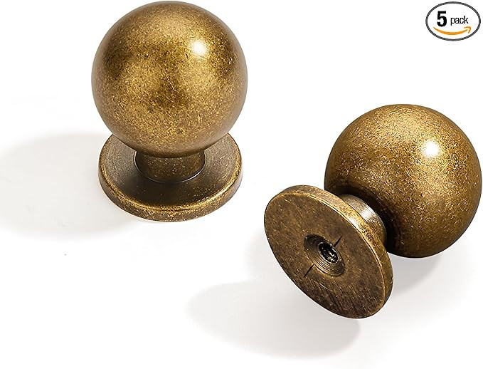 5 Pack 1 Inch (25mm) Diameter Round Solid Vintage Antique Brass Cabinet Knobs，Cabinet Pulls Kno... | Amazon (US)