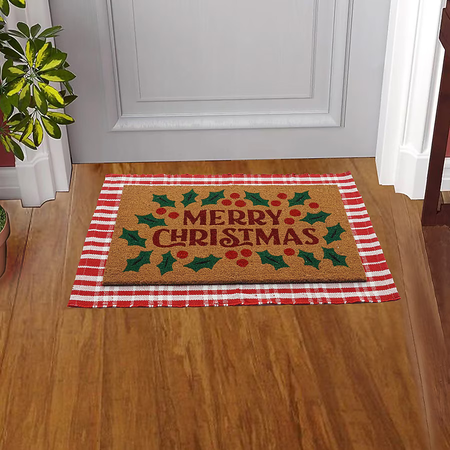 Holiday Living 24-in x 36-in Red White Polyester/Coir/Latex Non-Slip Grip Indoor or outdoor Winte... | Lowe's