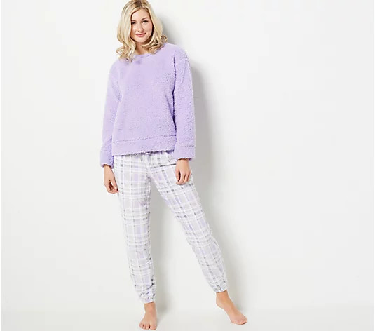 MUK LUKS Faux Sherpa Top and Fleece Jogger Pant PJ Set - QVC.com | QVC