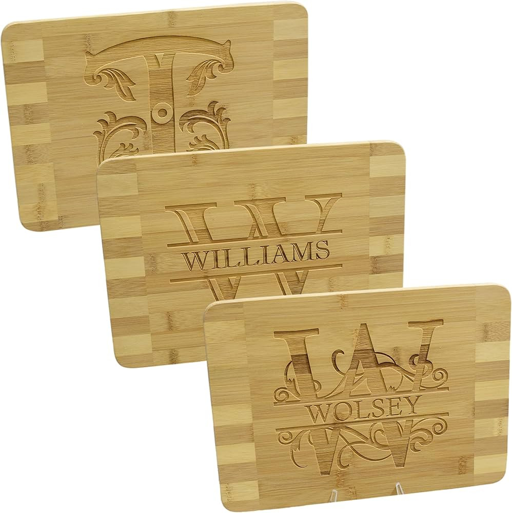 Brew City Engraving - Monogram Letter Bamboo Cutting Board Personalized & Laser Engraved Name; Gr... | Amazon (US)