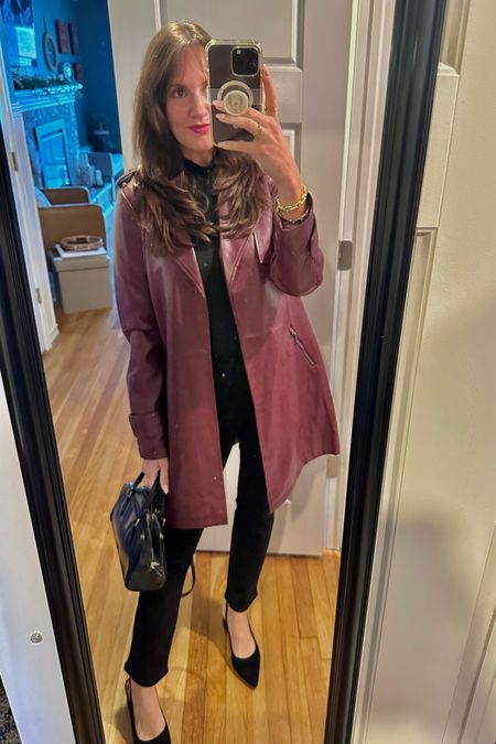 Saturday night OOTD - just got this faux leather trench and it’s still cold enough to wear it in NY! I love the color and it’s under $60 👏🏼 #leathertrench #nordstrom #fauxleather 

#LTKFindsUnder100 #LTKStyleTip #LTKOver40