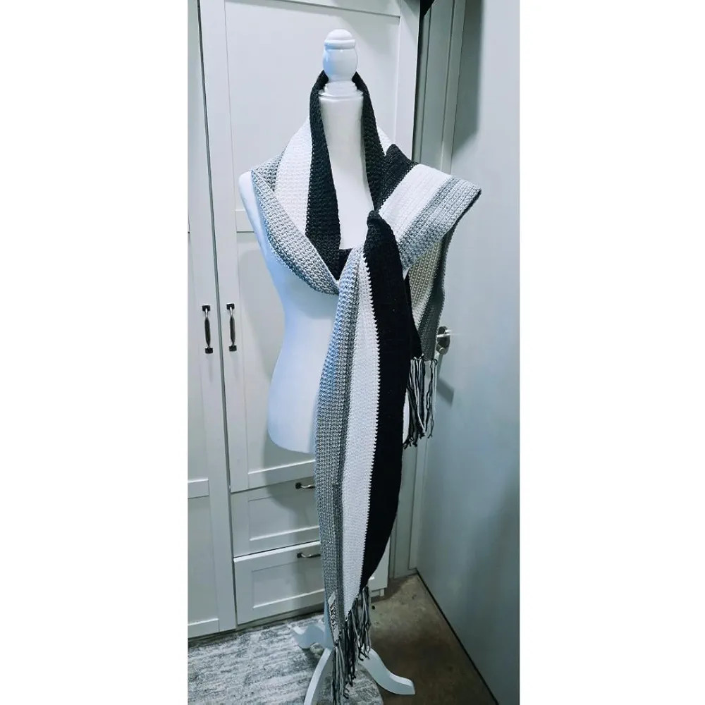 Women Winter Crochet Wrap Long Warm Scarf, The women scarfs made of acrylic, soft like cashmere, handmade (Black, Gray, White, Large) | Amazon (US)