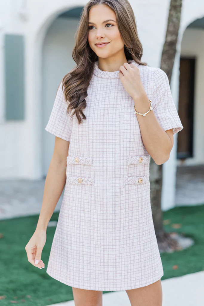 Ask You Out Blush Pink Tweed Dress | The Mint Julep Boutique