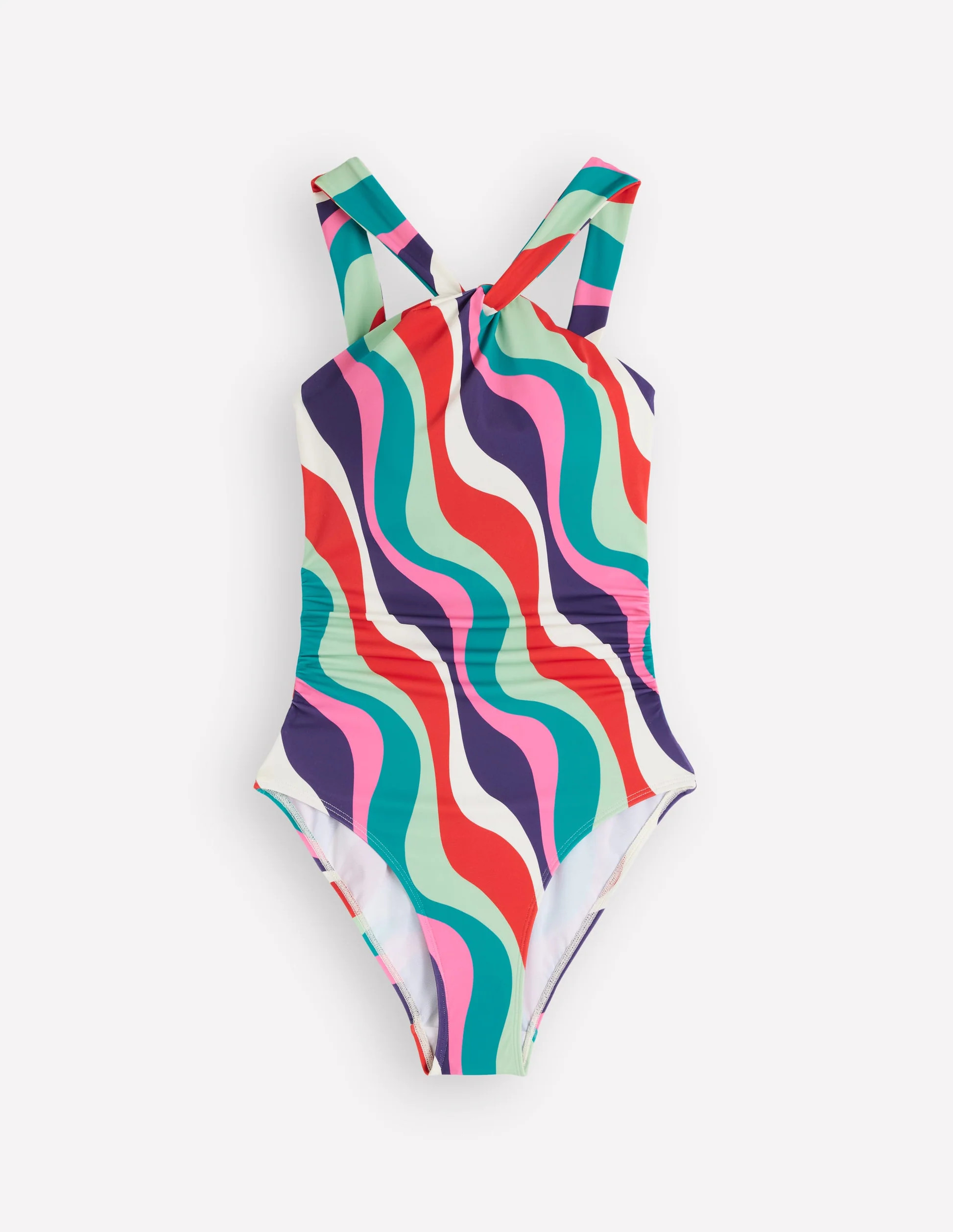 Pleated Strap Cross Swimsuit-Multi, Rhythmic Wave | Boden (US)