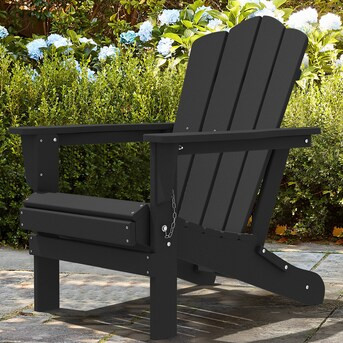 JEAREY HIPS Poly-Lumber Plastic Folding Slat Seat Black Adirondack Chair | Lowe's