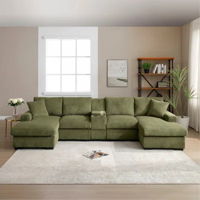 U Shaped Cloud Couch Sectional Sofa for Living Room,126" Oversized Comfy Cloud Sofa with Console,Cup Holder ,USB,Double Chaise | Wayfair North America