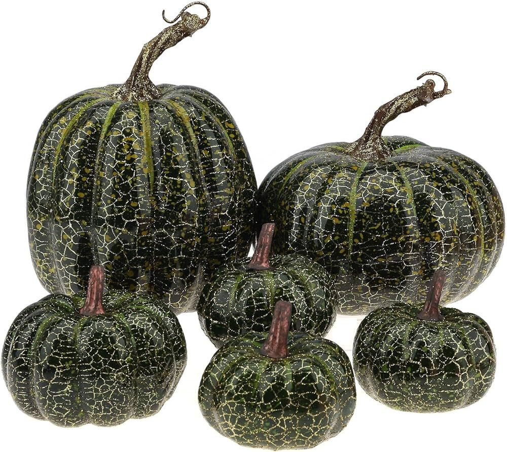 6 Pcs Green Artificial Pumpkins Fall Harvest Decor,High-Grade Crack Design Foam Pumpkin for Hallo... | Amazon (US)
