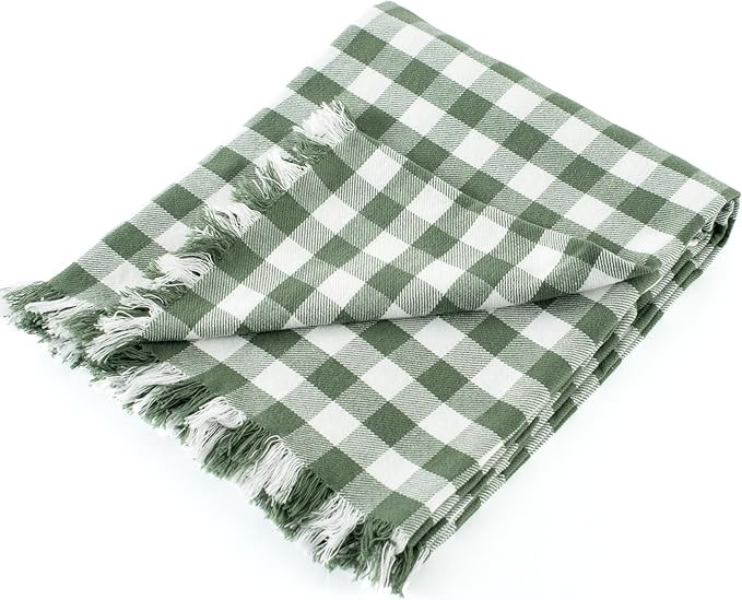 100% Cotton Throw Blanket Plaid Soft Lightweight Cozy Farmhouse Tassels Summer Thin Breathable Th... | Amazon (US)