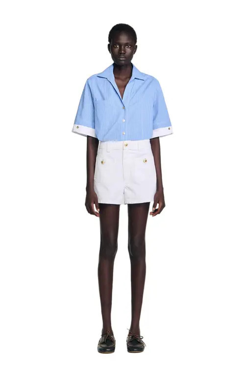 SANDRO High waist denim shorts in White at Nordstrom, Size 36 Eu | Nordstrom