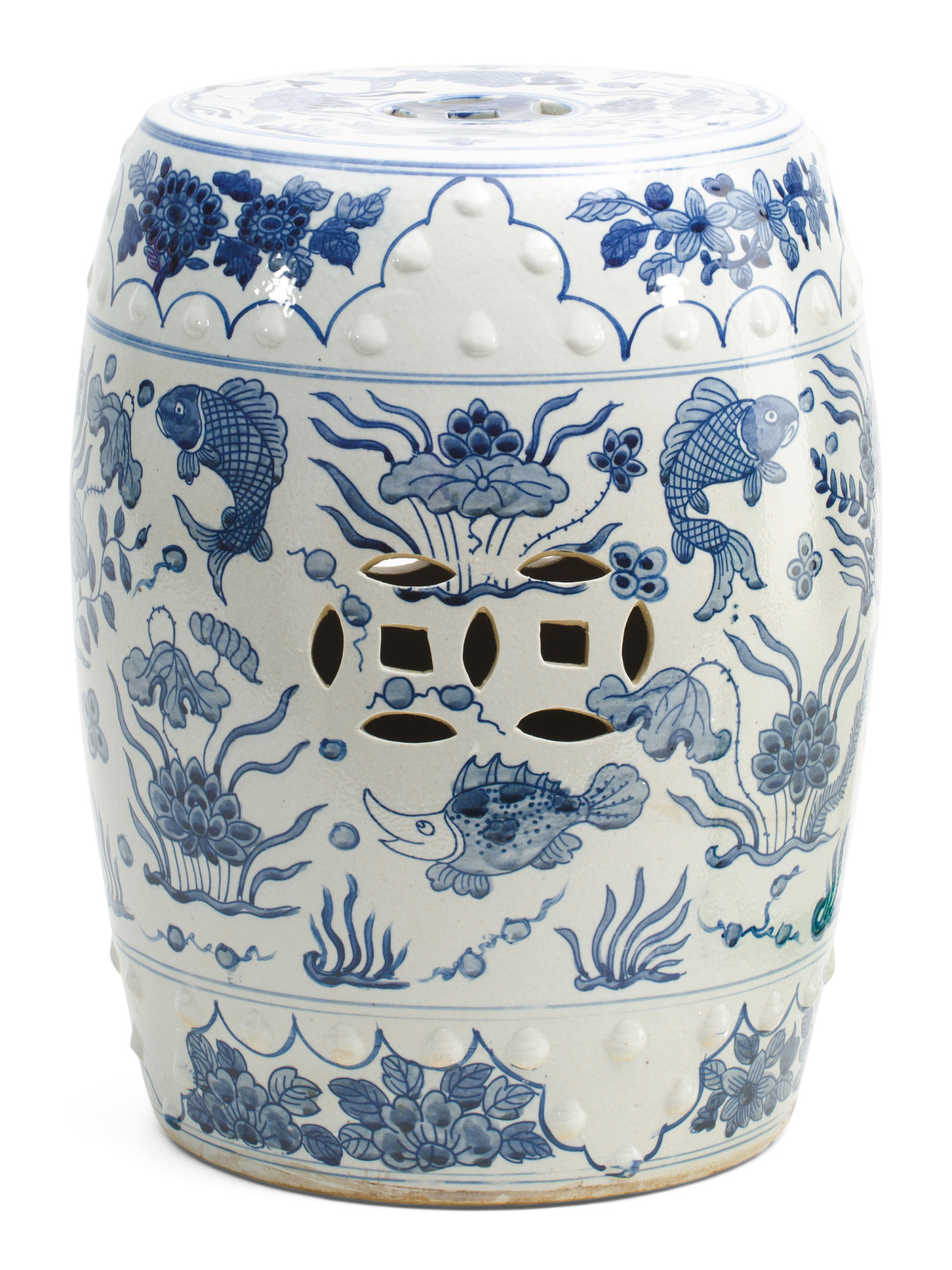 17in Porcelain Paris Fish Garden Stool | Chairs & Seating | Marshalls | Marshalls