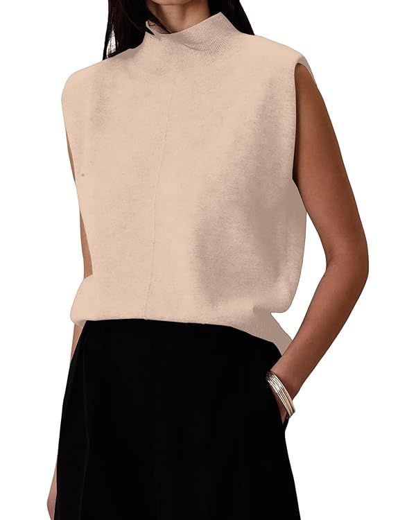 OLAPTA Women Casual Mock Neck Sleeveless Pullover Sweater Vest Knitted Loose Fit Solid Color Swea... | Amazon (US)