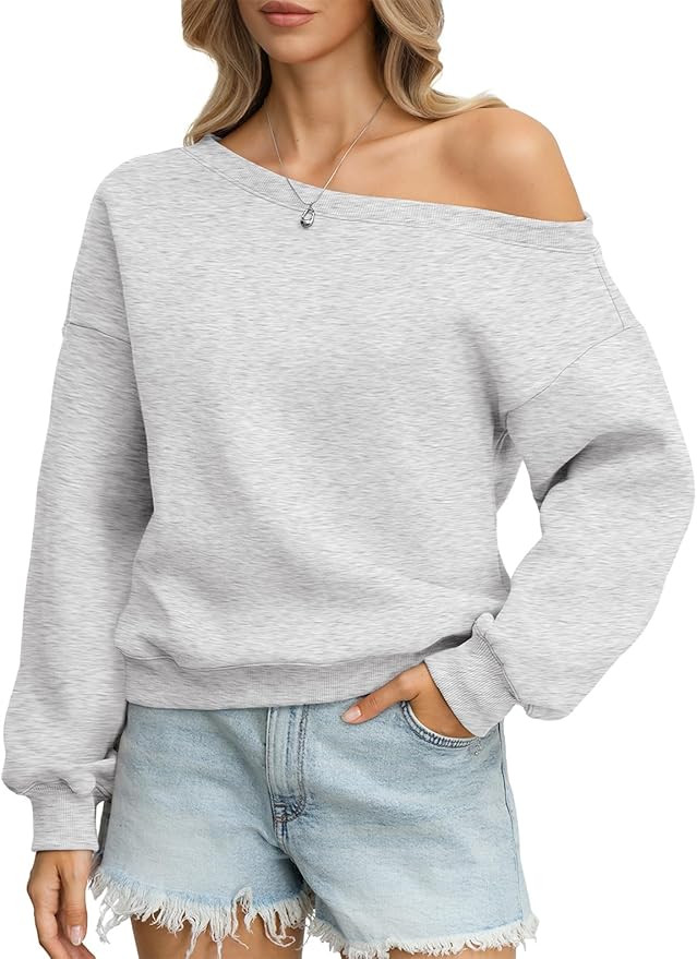 Womens Fleece Sweatshirts Oversized Off The Shoulder Pullover Tops Casual Long Sleeve Comfy Fall ... | Amazon (US)