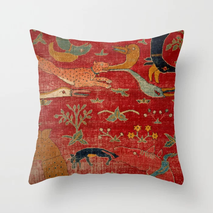 Animal Grotesques Mughal Carpet Fragment Digital Painting Throw Pillow | Society6