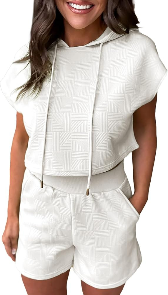 Glamaker Women's 2 Piece Short Sets Outfits Summer Workout Sweatsuit Sets Hoodie Crop Top and Sho... | Amazon (US)