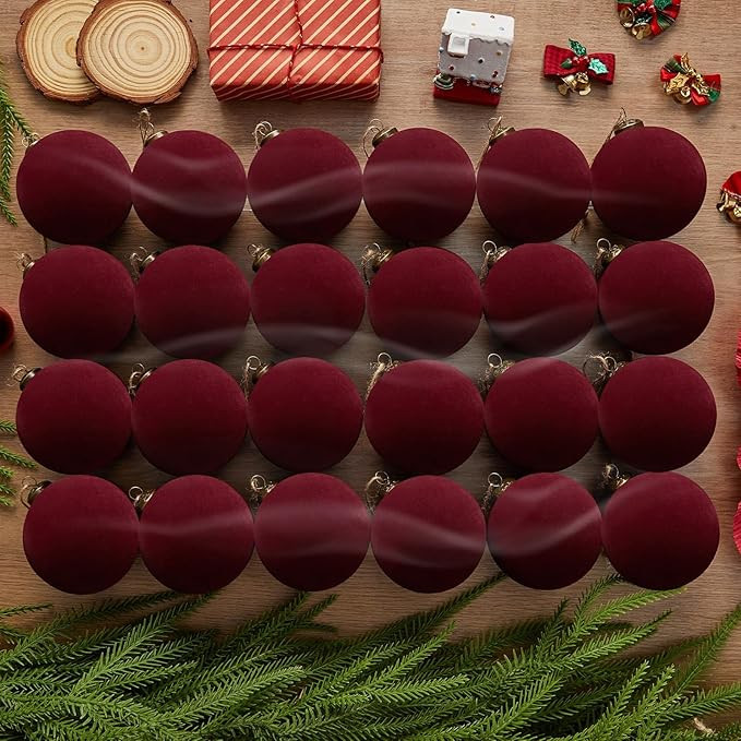 24PCS Light Scented Velvet Christmas Balls Ornament Shatterproof Velvet Xmas Tree Baubles Hanging... | Amazon (US)