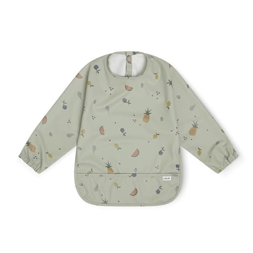 Lalo Smock Bib - Long Sleeve Bib for Infants and Toddlers - Elastic Cuffs, Large Catch-All Pocket, Waterproof Recycled Polyester - Easy to Clean for Mealtime and Art Time - Fruit Print Sage Infant | Amazon (US)