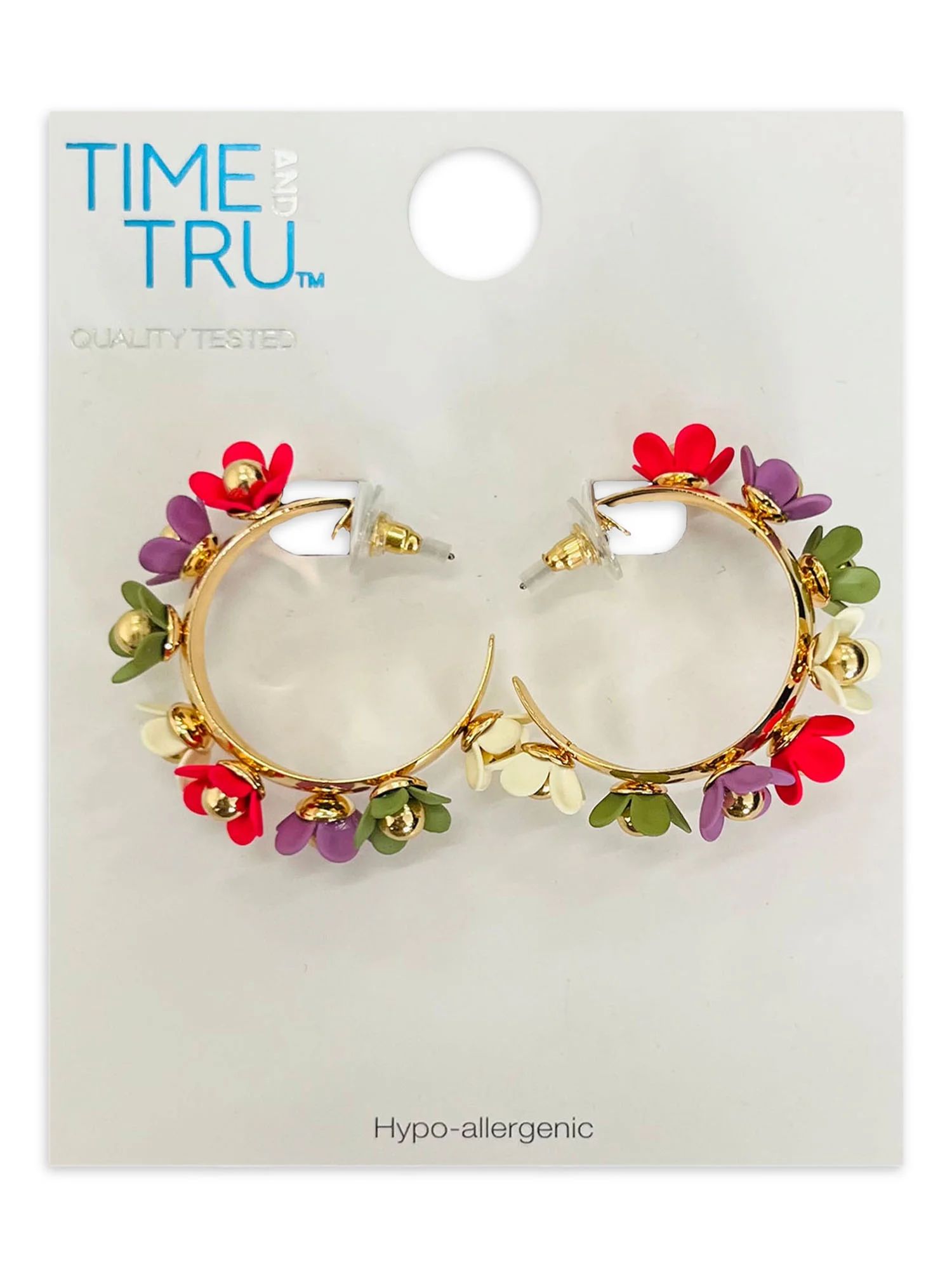 Time and Tru Flower Hoop Earrings - Walmart.com | Walmart (US)