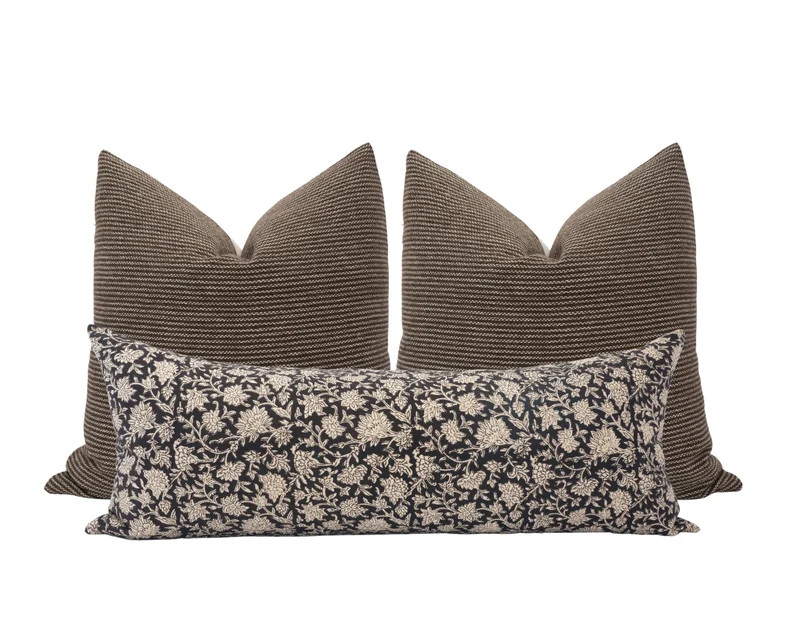 Brown Pillow Cover Combo Floral Pillow Set Moody Bed Pillow Combo Black Floral Pillow Black Print... | Etsy (US)