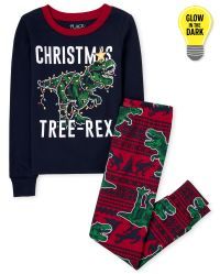 Boys Dad And Me Christmas Long Sleeve Glow In The Dark Christmas Tree-Rex Snug Fit Cotton Pajamas | The Children's Place